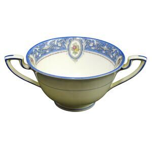 Royal Worcester Cream Soup Cup Bowl Portia 1922 Double Handle Fruit Cameo Scroll